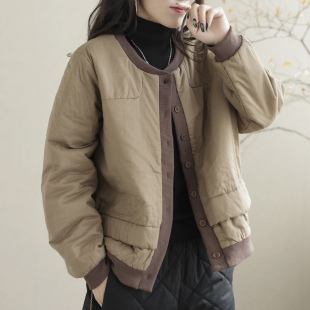 复古文艺宽松棉服女款棉袄秋冬时尚新款大码显瘦夹棉休闲棉衣外套
