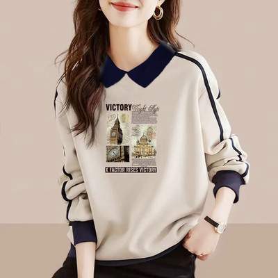 纯棉POLO领卫衣女减龄打底衫上衣