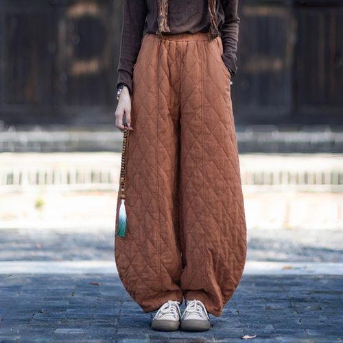 加厚棉麻棉裤夹棉保暖菱格灯笼裤