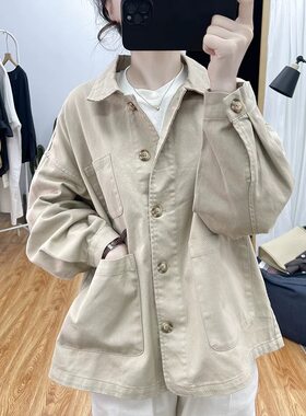 斜纹全棉风衣外套女宽松夹克上衣
