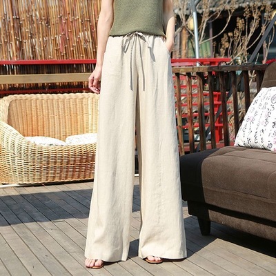 棉麻阔腿裤薄款休闲裤亚麻直筒裤