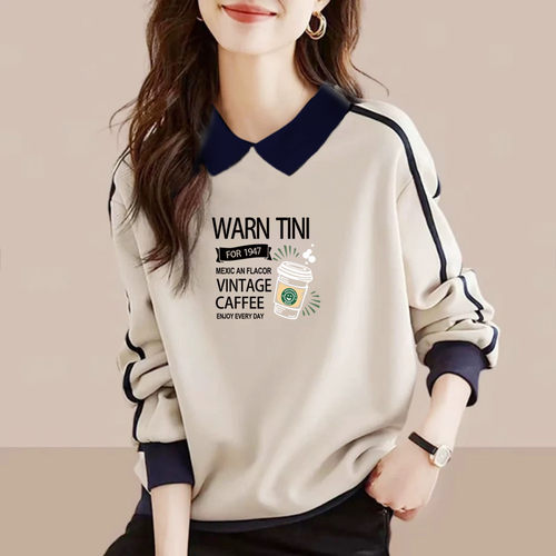 纯棉POLO领卫衣女长袖上衣打底衫