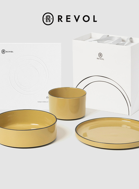 法国进口REVOL一人食餐具碗盘套装3件陶瓷早餐盘子沙拉碗家用汤盘