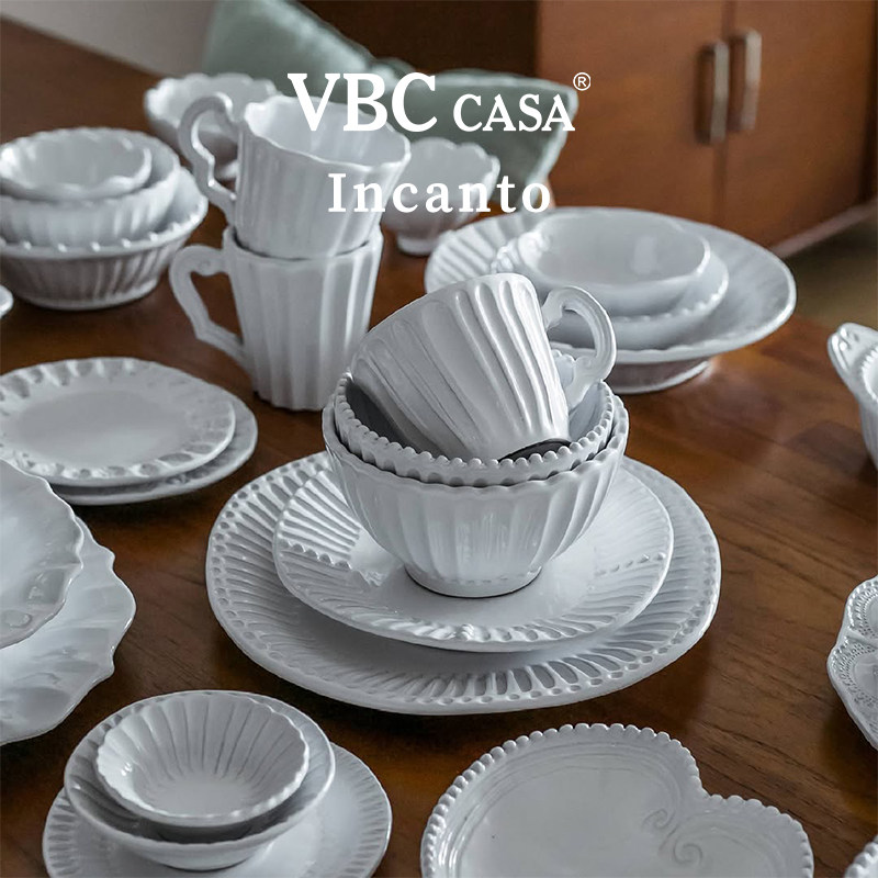 意大利VBC Casa条纹餐具盘子黑陶餐盘复古浮雕沙拉盘椭圆盘酸奶碗