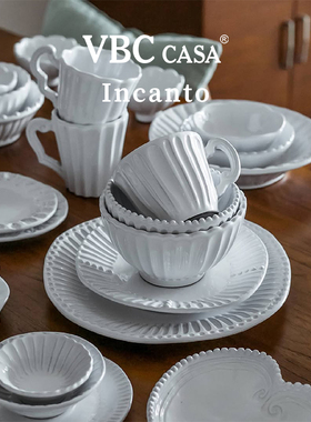 意大利VBC casa经典黑陶材质条纹碗盘餐具复古浮雕咖啡杯椭圆餐盘