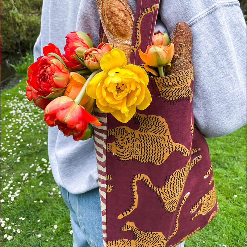 荷兰Doing goods纯棉手工双面手提包花卉植物单肩布袋便携手提袋