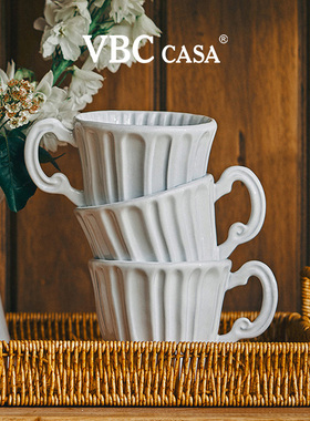 意大利VBC casa经典复古黑陶材质浮雕马克杯咖啡杯碟套装泡茶杯