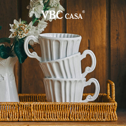 意大利VBC casa经典复古黑陶材质浮雕马克杯咖啡杯碟套装泡茶杯