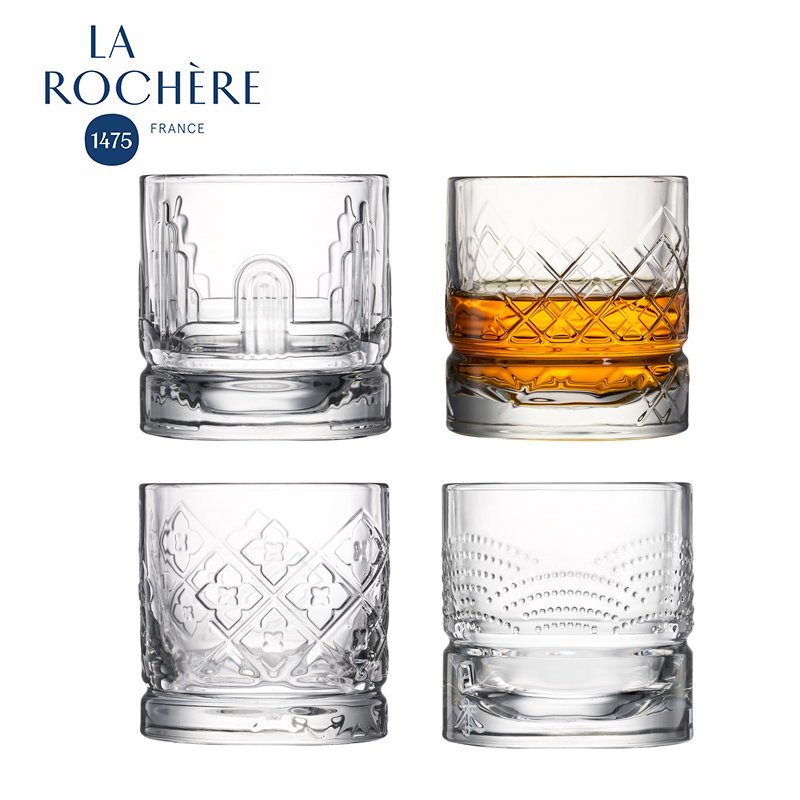 法国La Rochere浮雕玻璃威士忌酒杯古典洋酒杯子 啤酒杯礼盒套装