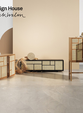 6折 瑞典Design House 进口实木电视柜白色藤编简约现代客厅斗柜