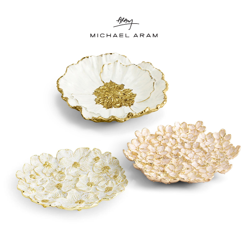 美国Michael Aram复古银杏叶金属装饰盘干果零食盘玄关置物首饰盘