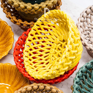 法国Maison Uzes花朵陶瓷编织篮MPU果篮面包篮零食收纳篮 Pichon