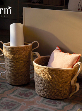 丹麦进口Ferm Living海草编织收纳筐套装家用儿童娃娃玩具储物篮
