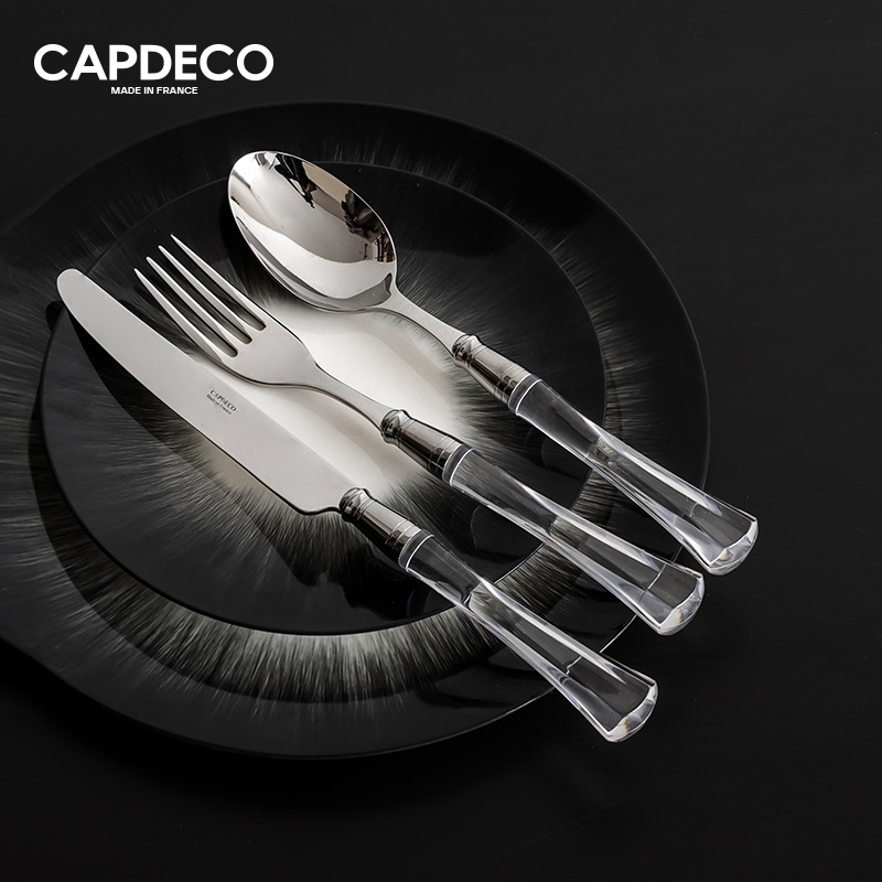 法国Capdeco VENUS透明水晶不锈钢刀叉勺牛排刀甜品叉家用勺子