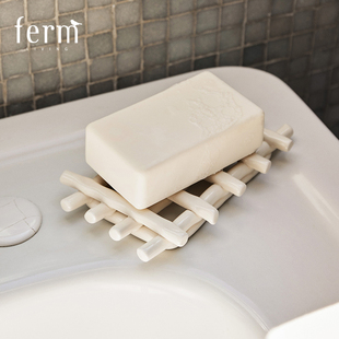 丹麦Ferm Living沥水皂托洗手台置物盘肥皂盘编织陶瓷香皂托盘