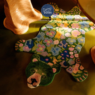 Goods花园熊地毯彩色手工毯羊毛地垫客厅入户门垫脚垫 荷兰Doing