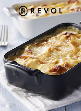 法国进口REVOL双耳烤盘烤箱烘焙器具陶瓷长方形盘子芝士焗饭盘大