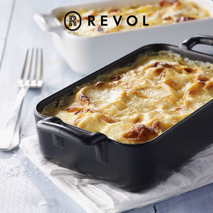 法国进口REVOL双耳烤盘烤箱烘焙器具陶瓷长方形盘子芝士焗饭盘大