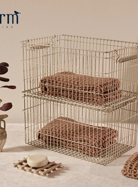 丹麦进口Ferm Living可堆叠收纳篮铁艺网格置物篮衣物玩具收纳筐