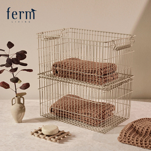 丹麦进口Ferm Living可堆叠收纳篮铁艺网格置物篮衣物玩具收纳筐