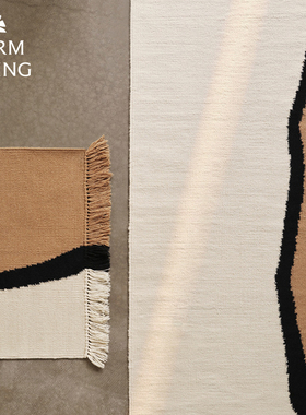 丹麦Ferm Living Soil Kelim拼色羊毛地毯不规则条纹沙发毯地垫