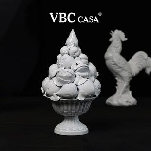 意大利VBC 饰摆设工艺品 casa复古黑陶摆件公鸡客厅家居书房水果装