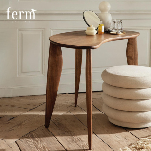 丹麦Ferm Living胡桃木书桌办公桌写字台异形桌子边桌侘寂家具