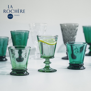 南法乡村La Rochere法国复古绿玻璃水杯浮雕高脚酒杯果汁杯子礼盒