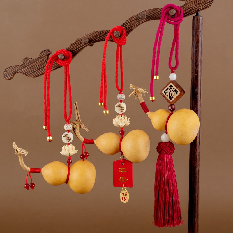 B666天然葫芦汽车后视镜挂件红绳蝴蝶莲花车载挂吊饰礼物车内装饰