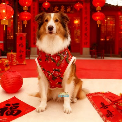 喜乐蒂专用衣服大型犬冬装可牵引绳狗狗东北大花袄新年服装中型犬