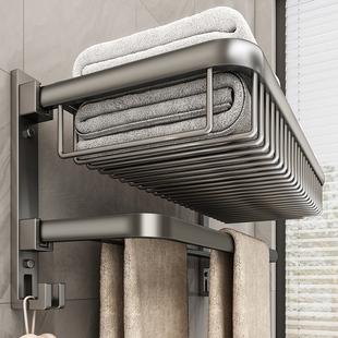 日本进口毛巾架卫生间免打孔浴室置物架网篮收纳洗手间太空铝收纳