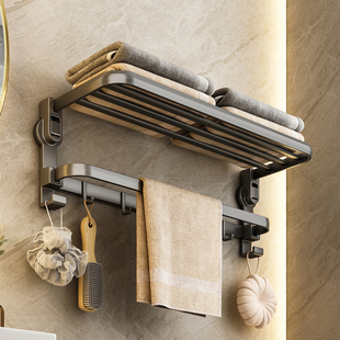 日本进口吸盘毛巾架卫生间免打孔壁挂浴巾架厕所挂钩挂杆浴巾架