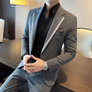高级感西装男套装成人礼服结婚礼灰色新郎休闲西服男秋季韩版修身