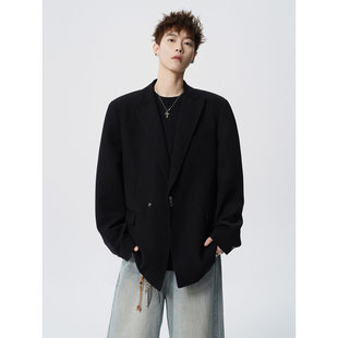 酷黑极简风黑色西装 外套男女通用春秋休闲设计感百搭潮流西服suit