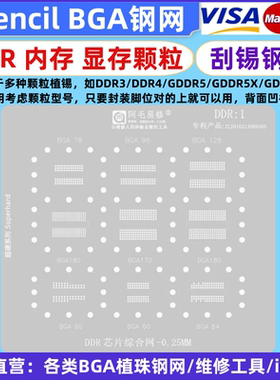 显卡显存GDDR5/GDDR6X植锡网BGA170/190/180/78/96内存DDR3/4钢网