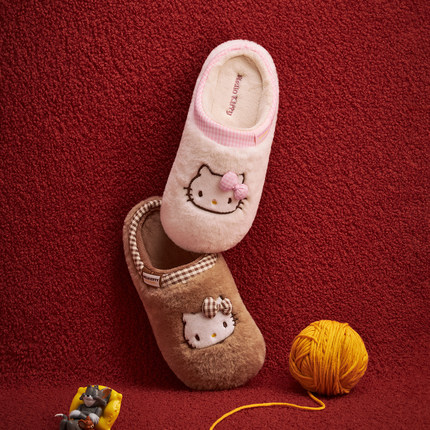 HelloKitty联名UOPO棉拖鞋冬女士毛拖鞋可爱毛绒保暖家居室内棉鞋
