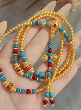 古韵国潮烧蓝珐琅彩宝108颗多圈佛珠项链黄金色降魔杵三圈手链女