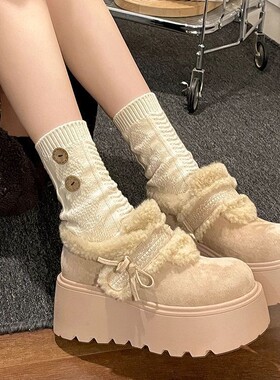 加绒加厚防滑厚底雪地棉鞋女2026新款冬外穿保暖增高复古勃肯鞋子