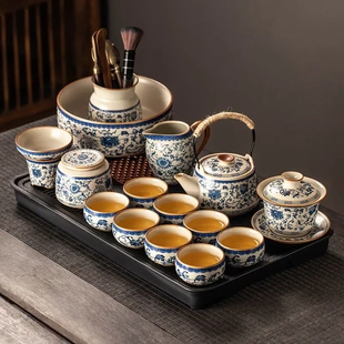 家用轻奢高档陶瓷中式 青花汝窑功夫茶具套装 盖碗茶壶茶杯厂家批发