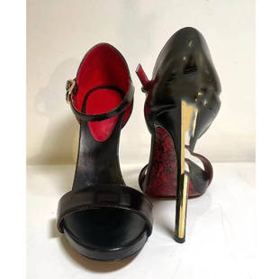 新款 25真皮高跟鞋女凉鞋CP宝剑权杖黑色复古利刃时装凉鞋XY9326