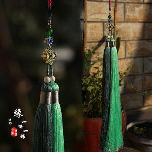 【清浅】新款手工原创长太极剑穗武术剑穗丝光流苏线绿古风挂件