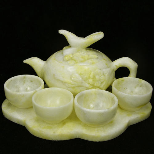 精制正品天然蓝田玉喜上眉梢茶壶茶具四杯一盘一壶酒具 家居摆件 - 封面