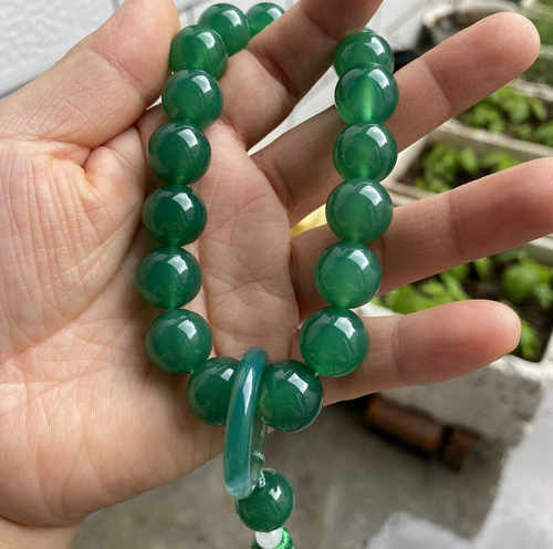 天然玉石菠菜绿冰种绿玉髓玉手串满绿男女手串圆珠十八子佛珠念珠