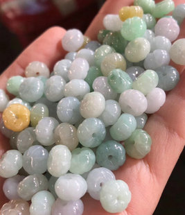 缅甸翡翠散珠小南瓜天然翡翠玉石玉珠子饰品DIY编织项链手链配件