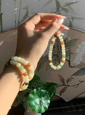 和田玉多彩多宝天然玉老型珠手链