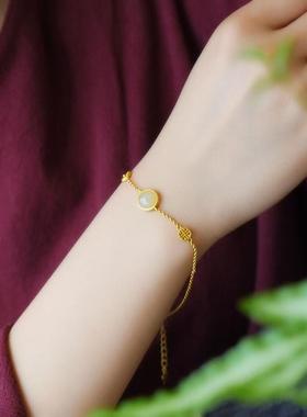 S925银镀碧玉蛋面手链可调节