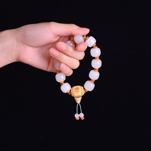 天然白玉金丝玉老型珠手链