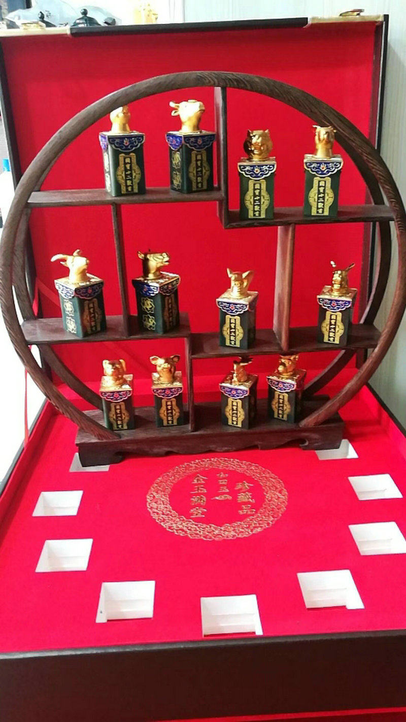 十二生肖印章坯天然和田玉青玉12兽首印章金镶玉祥云印高档摆件