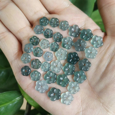 天然翡翠A货蓝水小花散珠子