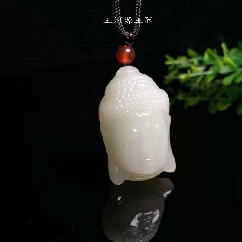新款新疆和田玉白玉佛头吊坠玉石释迦摩尼头像男女款白玉挂坠